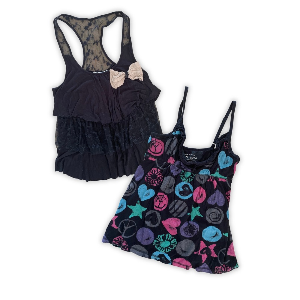 Y2K 2-Piece Tank Top Bundle Kirra Black Lace + Arizona Colorful Graphic Cami (M)